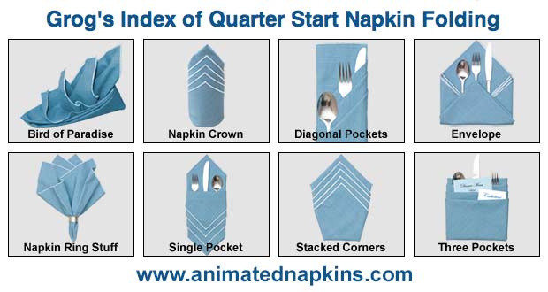 Pictures of Index of Quarter Napkin Folds